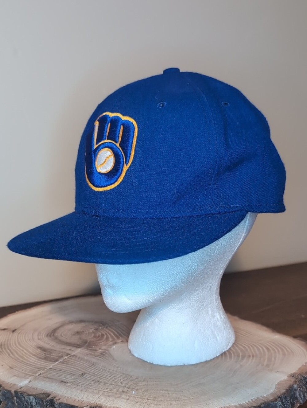 Milwaukee Brewer Blue Baseball Cap with Embroidered Logo Flat Brim Fitted 7 3/8